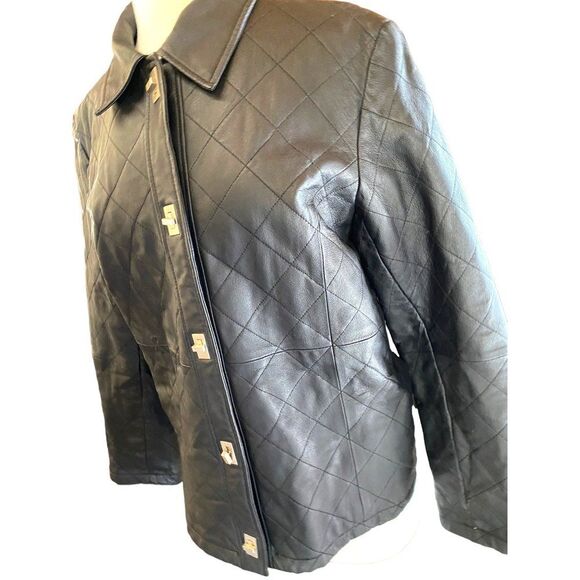 Vintage Dialogue QVC Style Diamond Stitch Black Leather Jacket Women’s M - Picture 7 of 15